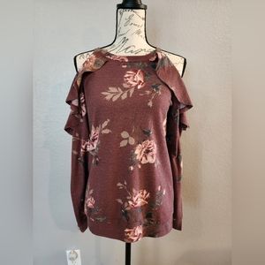 Francesca's Collection Blue Rain Cold Shoulder Sweater